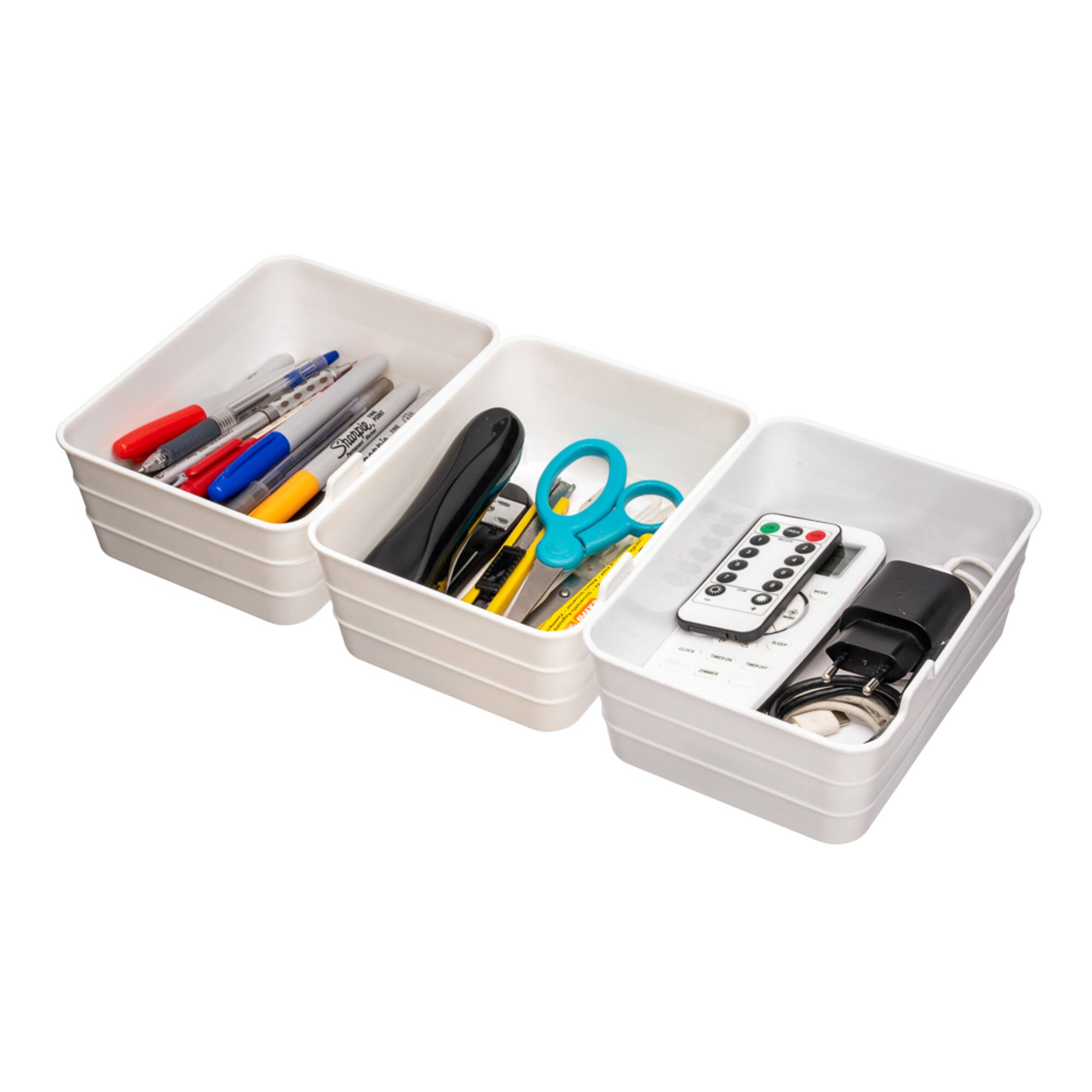 7" White Plastic Flex Tray Drawer Organizers, 3ct. by Simply Tidy®